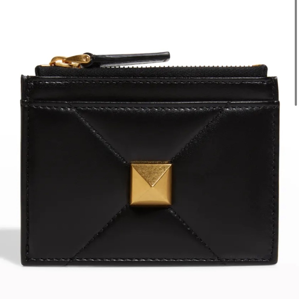 Valentino Garavani napa lambskin leather card case with brass hardware